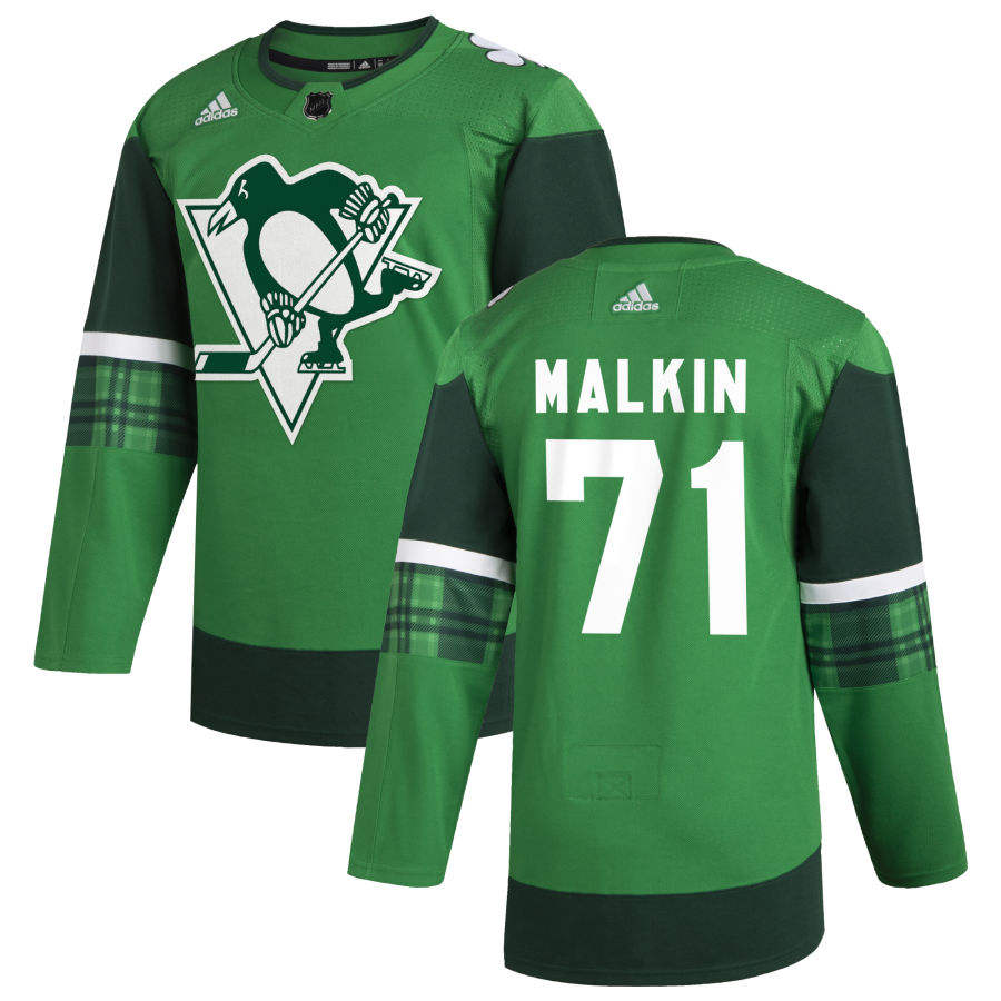 Pittsburgh Penguins 71 Evgeni Malkin Men Adidas 2020 St. Patrick Day Stitched NHL Jersey Green
